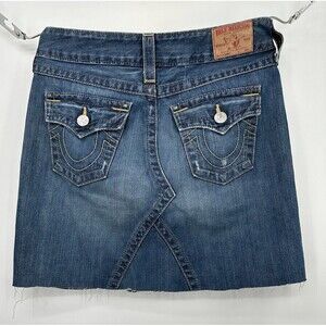 TRUE RELIGION Joey Skirt Mini Denim Embelished Jean Skirt Women’s Size 26